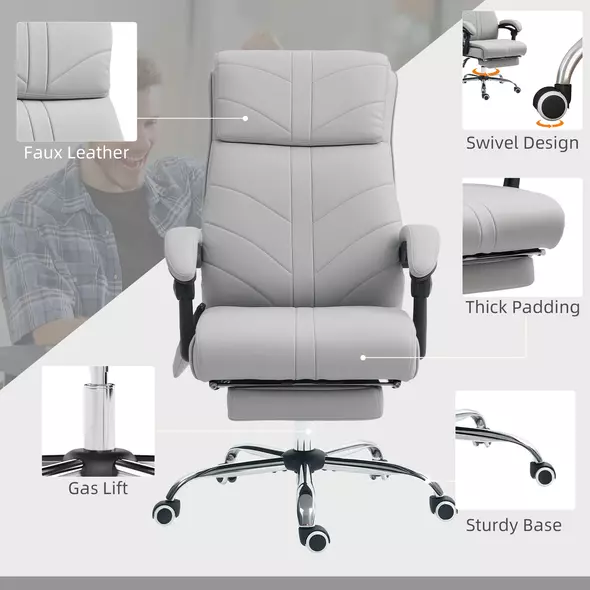 Vinsetto Faux Leather Massage Office Chair - Light Grey - 7
