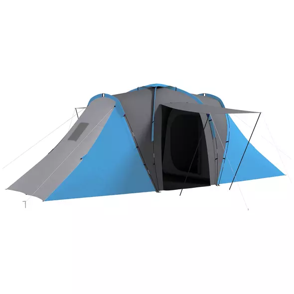 Outsunny Large Camping Tent Tunnel Tent with 2 Bedroom and Living Area, 2000mm Waterproof, Portable with Bag for 4-6 Man, Blue - 1