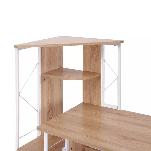 HOMCOM Computer Desk with Drawers and Bookshelf, Writing Desk for Home Office with Storage Shelves, Study Workstation, Oak - 7