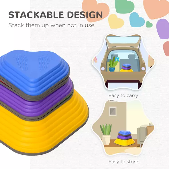 AIYAPLAY 6-Piece Heart-Shaped Kids Balance Stepping Stones and Motor Skills, Multicoloured - 5