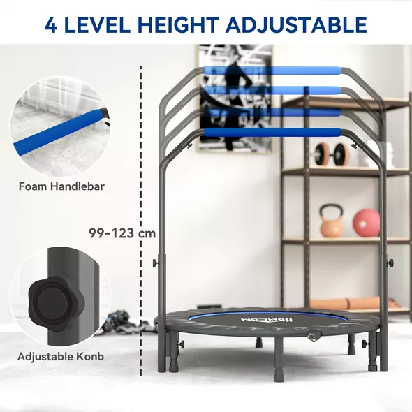 HOMCOM 48" Foldable Mini Fitness Trampoline, with Adjustable Foam Handle, Blue - 4