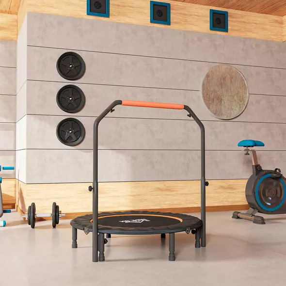 HOMCOM 45" Foldable Mini Fitness Trampoline, with Adjustable Foam Handle, Orange - 9