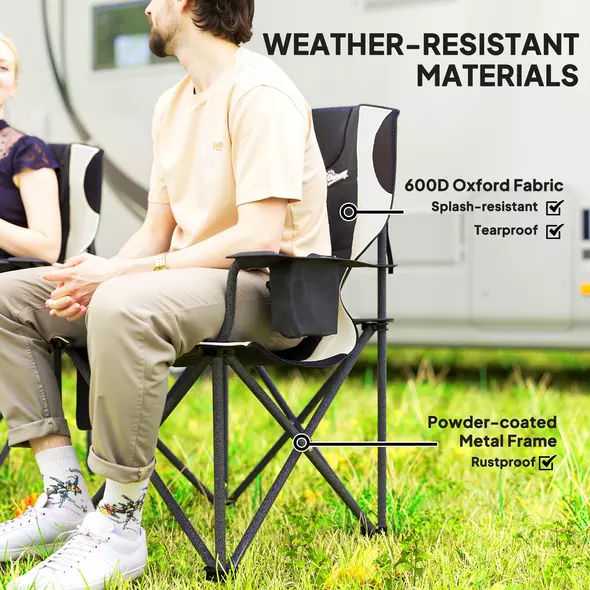 Outsunny Set of 2 Folding Camping Chairs, Padded Camping Chairs with Adjustable Armrests, Portable & Lightweight Folding Camp Chair with Cooler Bag, Cup Holder and Side Pockets, Black - 5