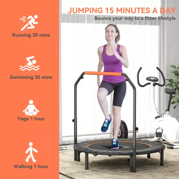 HOMCOM 48" Foldable Mini Fitness Trampoline, with Adjustable Foam Handle, Orange - 6