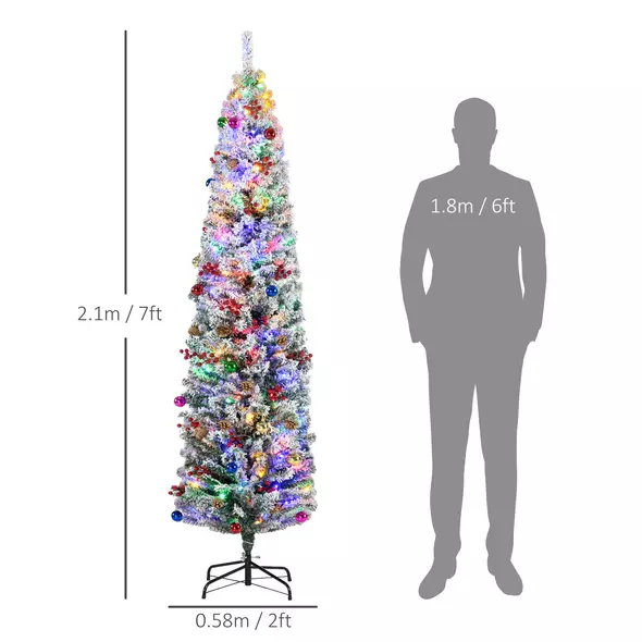 HOMCOM 7ft Snowy Artificial Christmas Tree, with Lights, Decorations and Pine Cones - 3