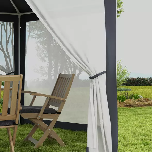 Outsunny 4M Hexagon Gazebo, Netting Party Tent, Patio Canopy Outdoor Event Shelter for Activities, Shade Resistant, Dark Grey - 8
