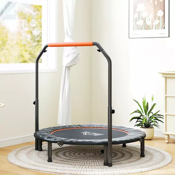 HOMCOM 48" Foldable Mini Fitness Trampoline, with Adjustable Foam Handle, Orange - 7