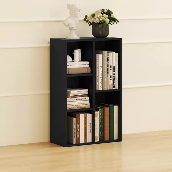 HOMCOM 2-Tier Bookshelf with 5 Compartments - Black - 7