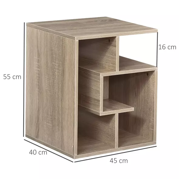 HOMCOM Side Table, 3 Tier End Table with Open Storage Shelves for Living Room, Bedroom, Set of 2, Oak - 3