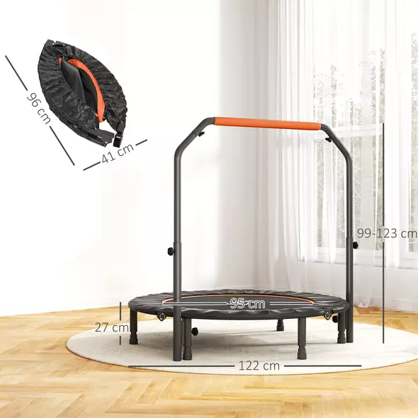 HOMCOM 48" Foldable Mini Fitness Trampoline, with Adjustable Foam Handle, Orange - 3