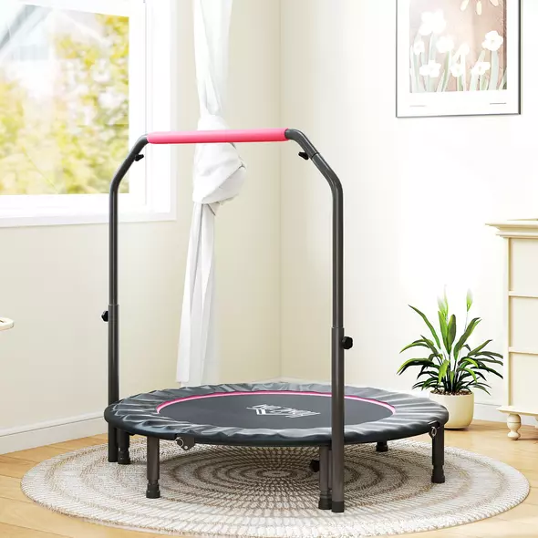HOMCOM 48" Foldable Mini Fitness Trampoline, with Adjustable Foam Handle, Pink - 8
