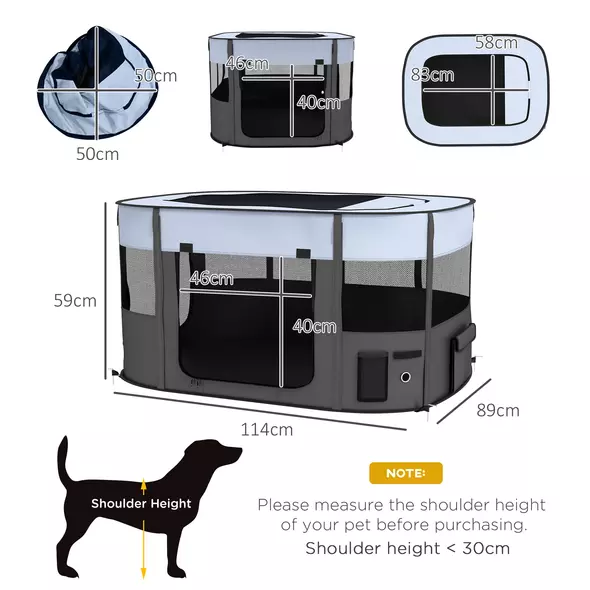 PawHut Foldable Dog Pen with Storage Bag for Indoor/Outdoor Use, Portable Pet playpen, with Ground Stakes - Grey - 3