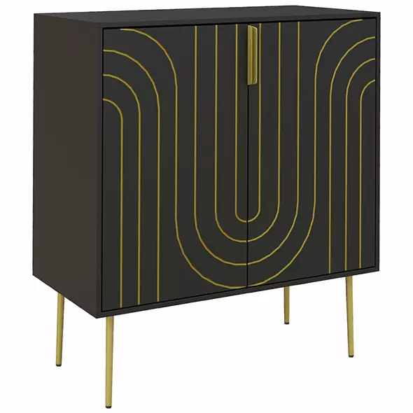 HOMCOM Art Deco Inspired Sideboard, with Adjustable Shelf - Black/Gold Tone - 1