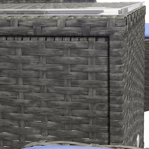 Outsunny 5 Pieces PE Rattan Garden Furniture Set, Wicker Outdoor Sofa Set w/ 2 Armchairs 2 Stools Glass Top Table Cushions, Blue - 9