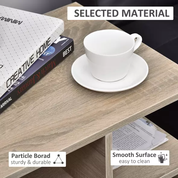 HOMCOM Side Table, 3 Tier End Table with Open Storage Shelves for Living Room, Bedroom, Set of 2, Oak - 5