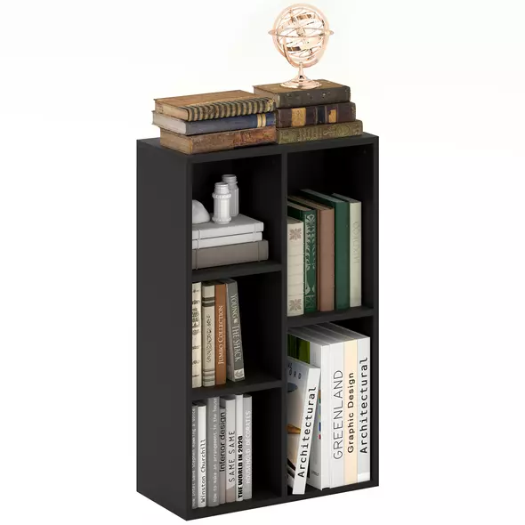 HOMCOM 2-Tier Bookshelf with 5 Compartments - Black - 1