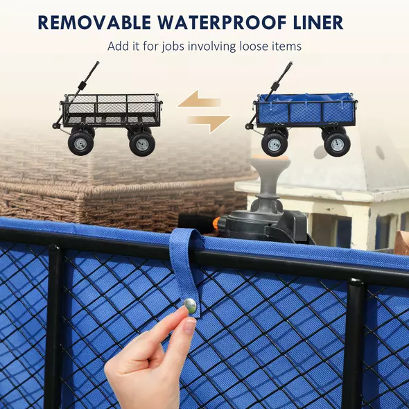 Outsunny 114L Steel Frame Garden Cart Trolley - Blue - 4