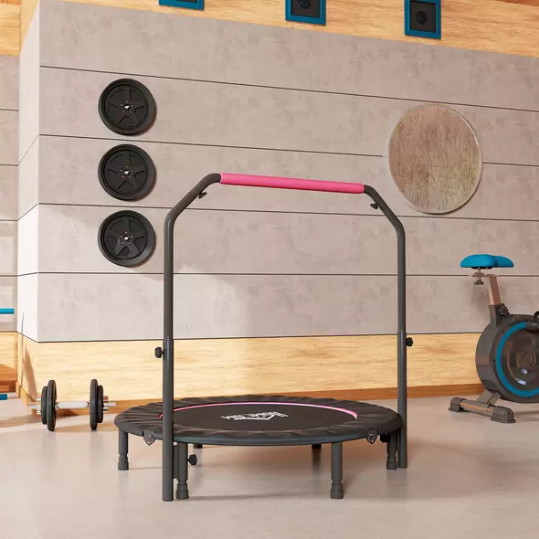 HOMCOM 48" Foldable Mini Fitness Trampoline, with Adjustable Foam Handle, Pink - 9