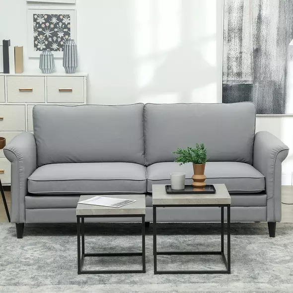 HOMCOM 3 Seater Sofa, Modern Fabric Sofa Couch with Spring Cushion, Rubber Wood Legs, 191cm Upholstered Settee for Living Room, Bedroom, Home Office, Guest Room, Grey - 8