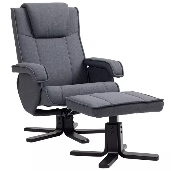 HOMCOM Swivel Recliner Chair with Footstool - Charcoal Grey Linen - 1
