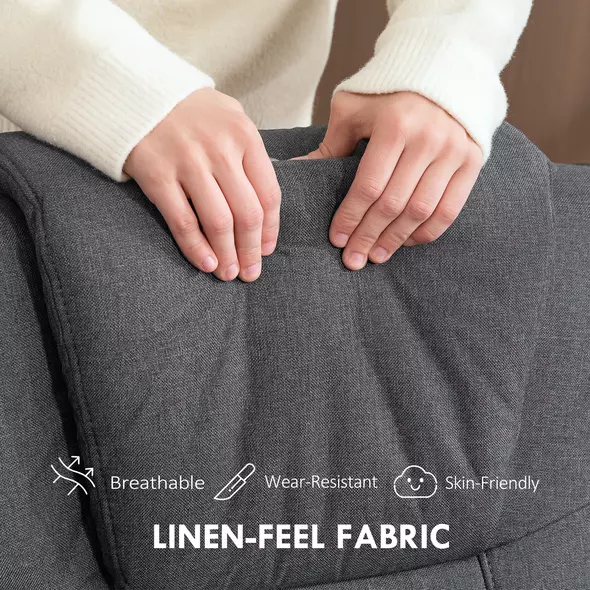 HOMCOM Swivel Recliner Chair with Footstool - Charcoal Grey Linen - 7