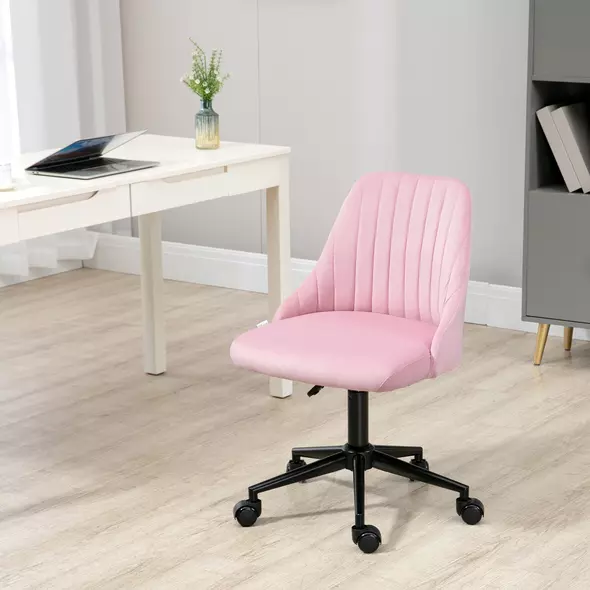 Vinsetto Velvet-Feel Armless Office Chair - Pink - 2