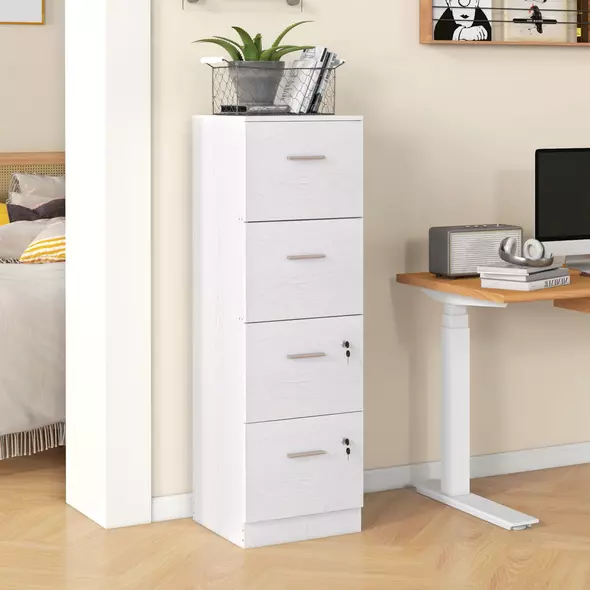 HOMCOM Four-Drawer Lockable Filing Cabinet - White Wood Effect - 2