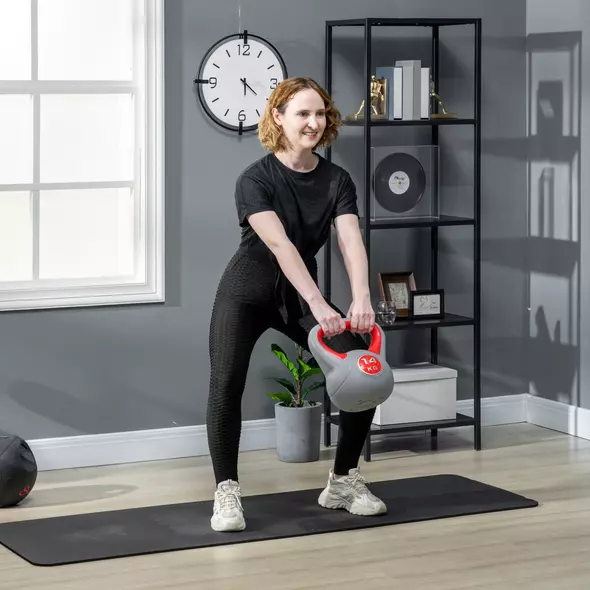 SPORTNOW Kettlebell, 14kg Kettle Bells with Handle for Home Gym Weight Lifting and Strength Training, Red and Grey - 7