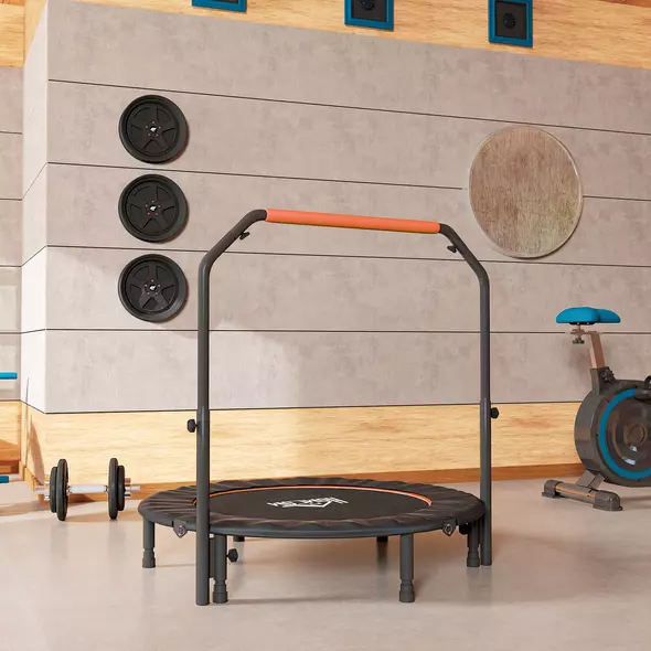 HOMCOM 48" Foldable Mini Fitness Trampoline, with Adjustable Foam Handle, Orange - 8