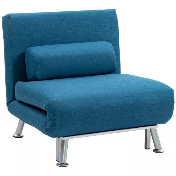 HOMCOM Single Linen-Look Sleeper Chair - Blue - 1