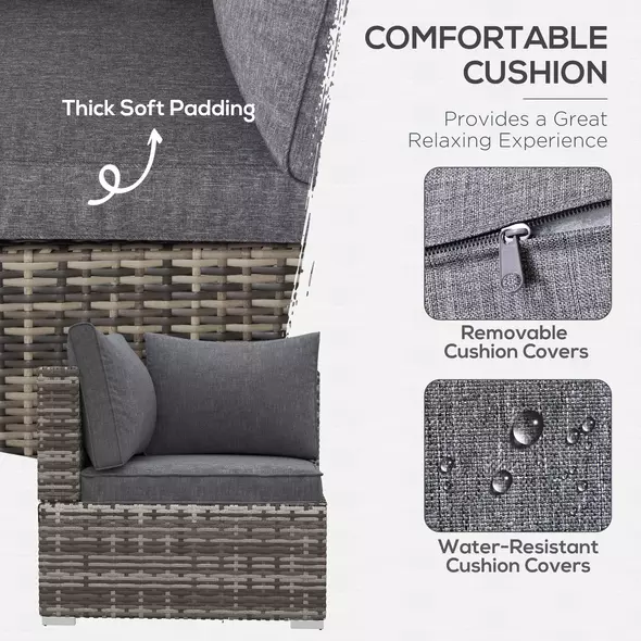 Outsunny Outdoor PE Rattan Corner Sofa, Garden Wicker Furniture Single Sofa Chair w/ Cushions, Deep Grey - 5