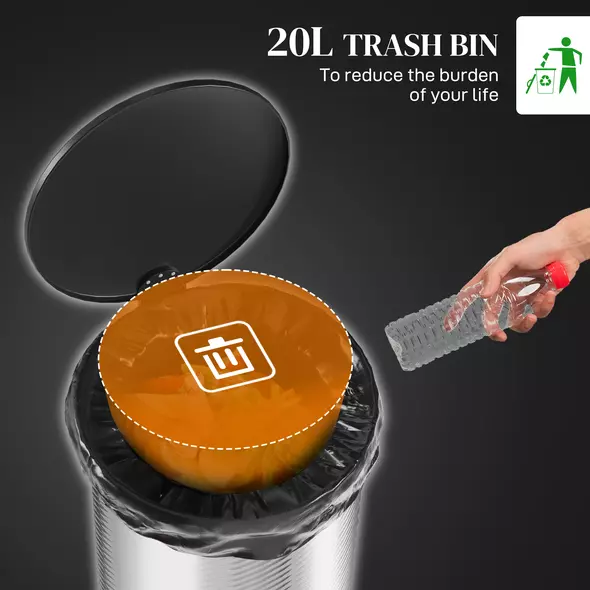 HOMCOM 20L Stainless Steel Compact Home Bin - 4