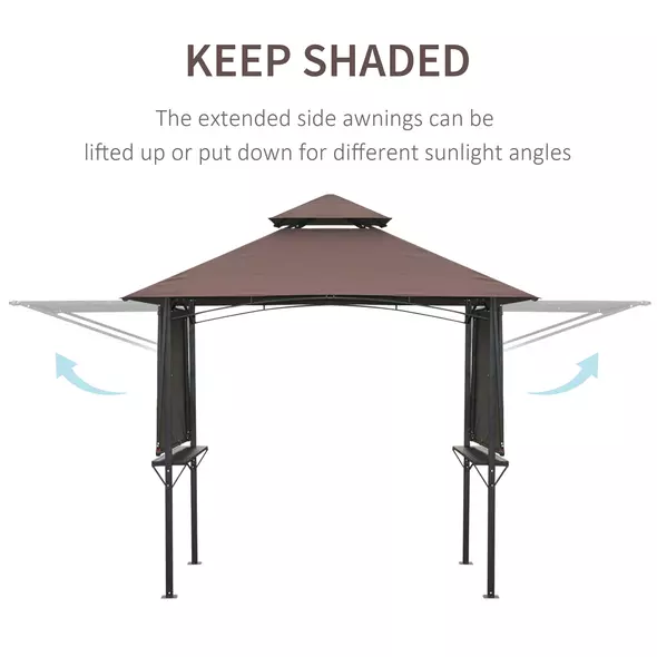 Outsunny 2.4 x 1.5 m (8' x 5') Grill Gazebo Canopy with Extendable Side Awnings, Outdoor BBQ Gazebo Shelter with 2 Side Shelves for Garden, Patio, Barbecue, Picnic, Coffee - 4