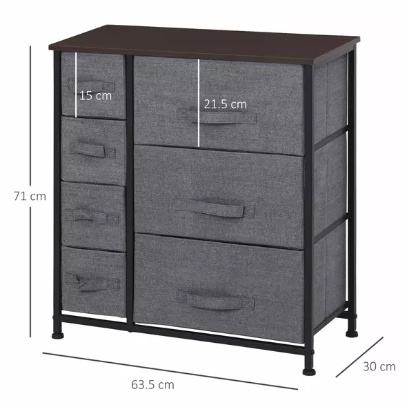 HOMCOM Chest of Drawers with 7 Drawers, Fabric Drawers with Large Storage Space, Drawers Dresser with Metal Frame, Adjustable Feet for Bedroom Living Room, Dark Grey - 3