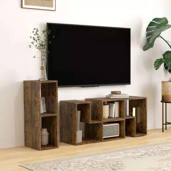 HOMCOM Three-Block Modular TV Stand - Rustic Brown - 2