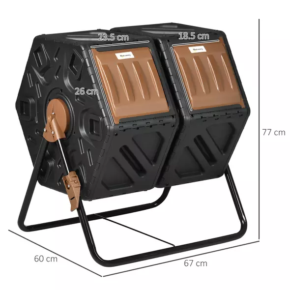 Outsunny 130L Double Chamber Composter - Black - 3