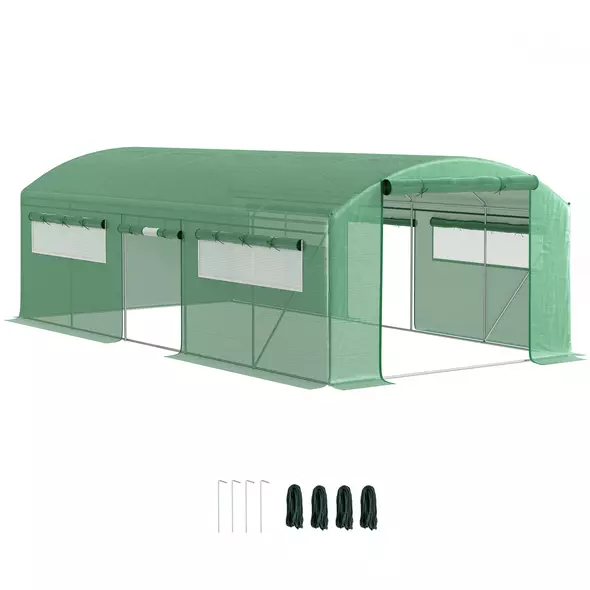 Outsunny 19 x 9.8ft Walk-In Polytunnel Greenhouse - Green - 1