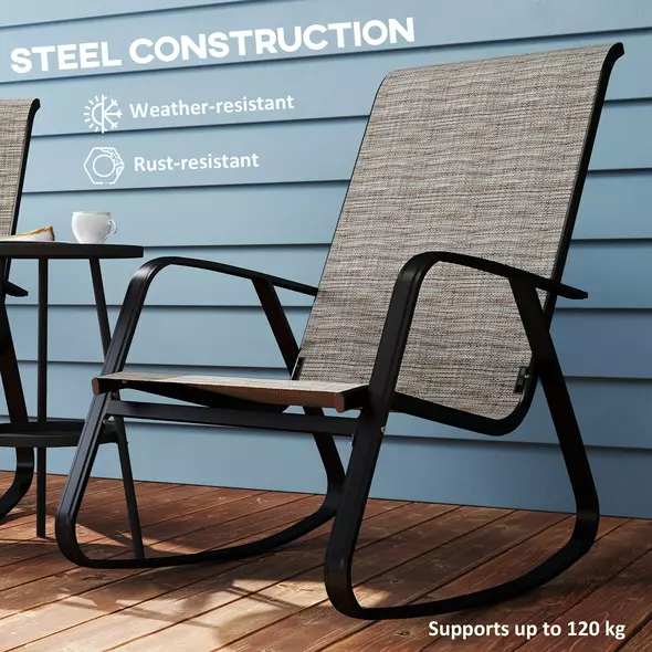 Outsunny Set of Two Rocking Garden Chairs - Light Brown - 7