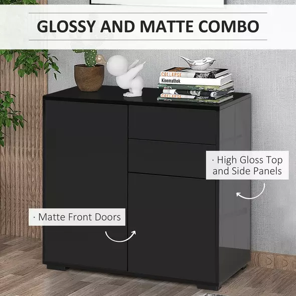 HOMCOM High Gloss Frame Sideboard, Push-Open Design with 2 Drawers for Living Room, Bedroom, 74H x 79W x 36Dcm, Black - 5