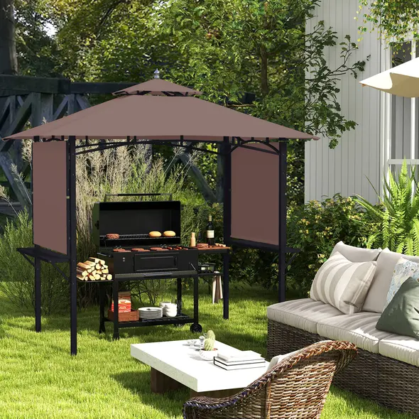 Outsunny 2.4 x 1.5 m (8' x 5') Grill Gazebo Canopy with Extendable Side Awnings, Outdoor BBQ Gazebo Shelter with 2 Side Shelves for Garden, Patio, Barbecue, Picnic, Coffee - 2