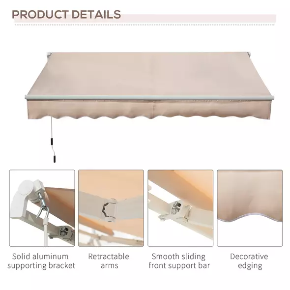 Outsunny Awning Canopy Manual Retractable Porch Sun Shade Shelter 3 x 2m Beige - 7