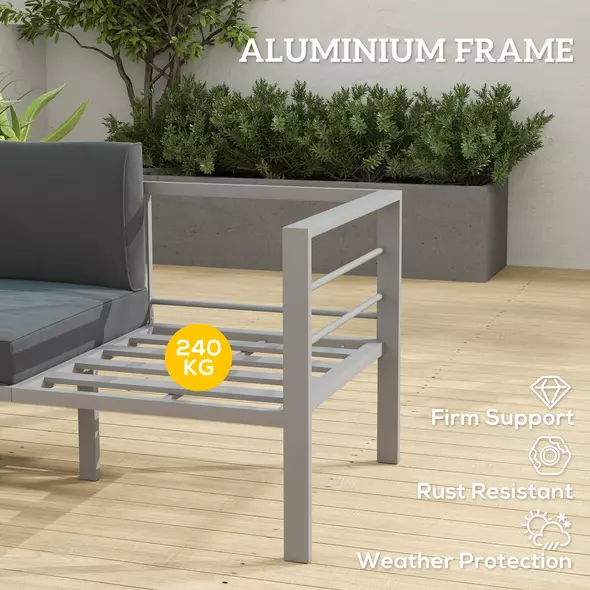 Outsunny Two-Seater Aluminium Garden Sofa - Grey - 5