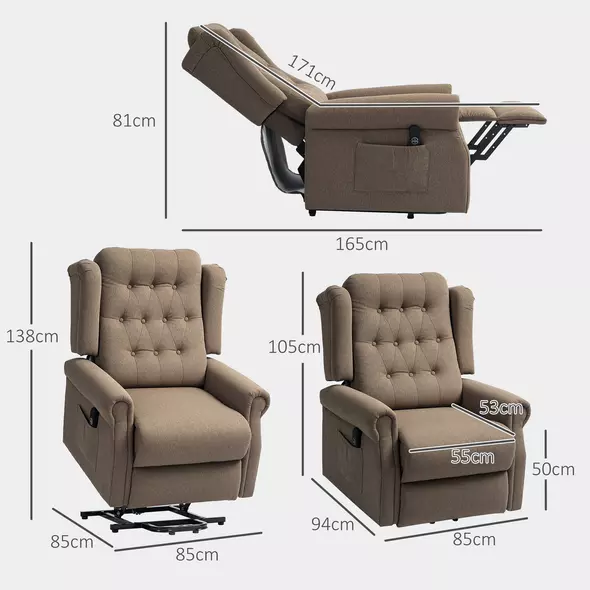 HOMCOM 45° Lifting Riser and Recliner Armchair  - Dark Brown - 3
