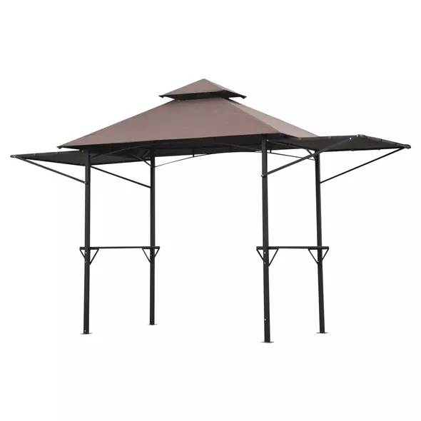 Outsunny 2.4 x 1.5 m (8' x 5') Grill Gazebo Canopy with Extendable Side Awnings, Outdoor BBQ Gazebo Shelter with 2 Side Shelves for Garden, Patio, Barbecue, Picnic, Coffee - 1