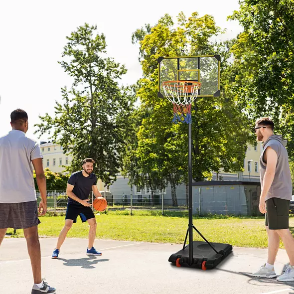 SPORTNOW Height Adjustable Basketball Hoop and Stand with Firm Backboard and Weighted Base, Portable Wheels, Yellow - 2