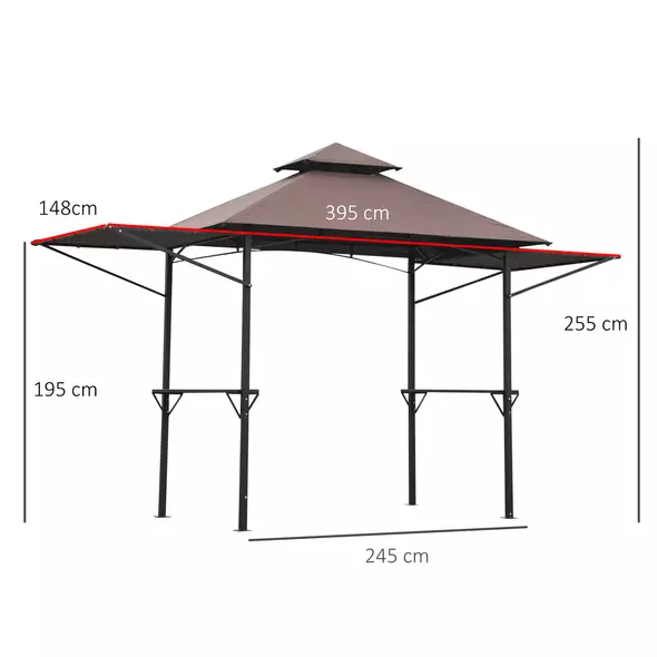 Outsunny 2.4 x 1.5 m (8' x 5') Grill Gazebo Canopy with Extendable Side Awnings, Outdoor BBQ Gazebo Shelter with 2 Side Shelves for Garden, Patio, Barbecue, Picnic, Coffee - 3