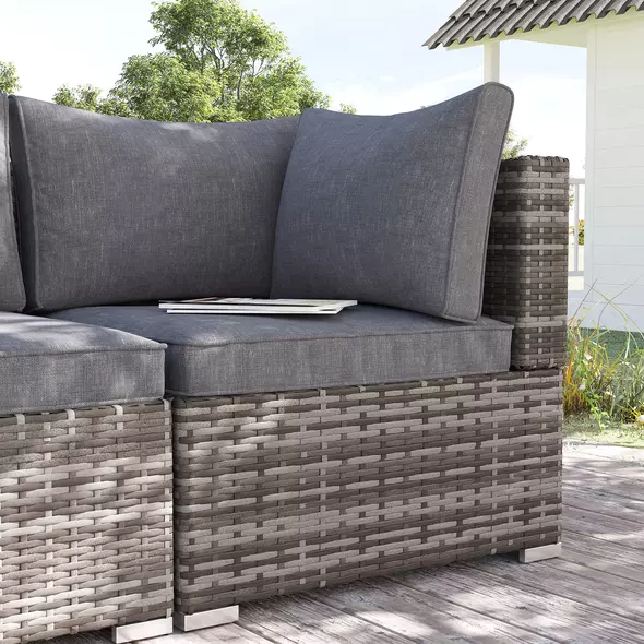 Outsunny Outdoor PE Rattan Corner Sofa, Garden Wicker Furniture Single Sofa Chair w/ Cushions, Deep Grey - 2
