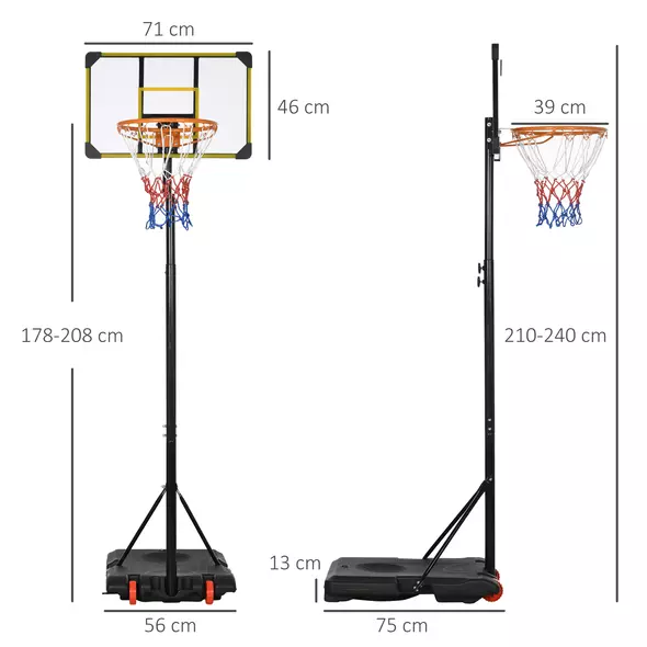 SPORTNOW Height Adjustable Basketball Hoop and Stand with Firm Backboard and Weighted Base, Portable Wheels, Yellow - 3