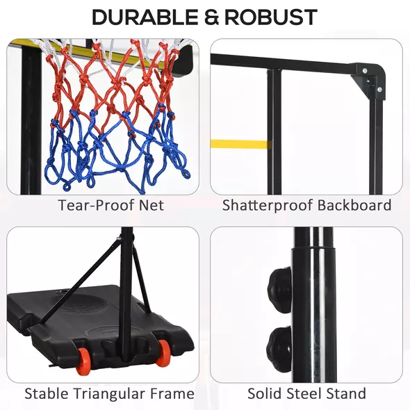SPORTNOW Height Adjustable Basketball Hoop and Stand with Firm Backboard and Weighted Base, Portable Wheels, Yellow - 7