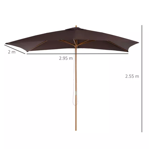 Outsunny 2 x 3m Wooden Garden Parasol Umbrella Outdoor Sun Shade Canopy, Dark Coffee - 3